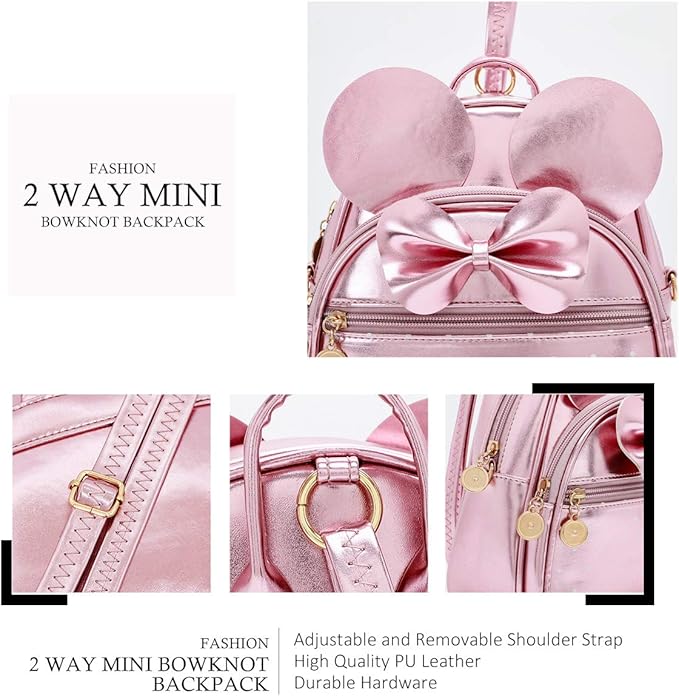 KL928 Girls Bowknot Polka Dot Cute Mini Backpack Small Daypacks Convertible Shoulder Bag Purse for Women