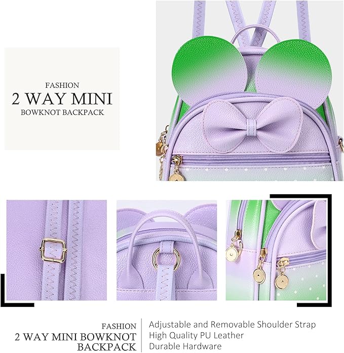 KL928 Girls Bowknot Polka Dot Cute Mini Backpack Small Daypacks Convertible Shoulder Bag Purse for Women