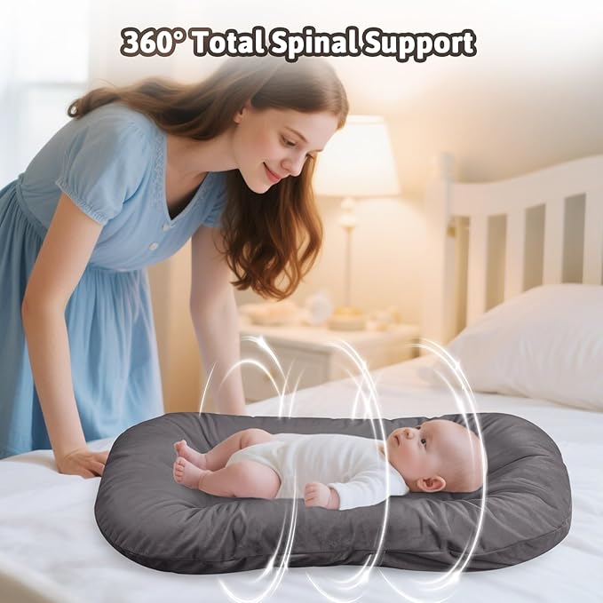 Baby Lounger for Newborns, Baby Nest & Floor Cushion, Soft Cotton, Portable Diaper Changing Pads for Boys & Girls 0-12 Months (Dark Gray)