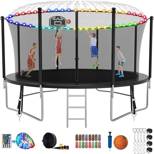 SKYUP Tranpoline 1500LBS 16 15 14 12 10 8 FT Tranpoline for 7-10 Kids and Adults, Windproof Outdoor Tranpoline with Enclosure Net, Basketball Hoop, Easy to Install & Last Long - ASTM Approved