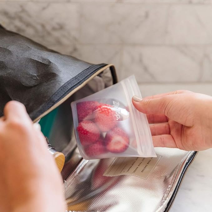 Zip Top Reusable Food Storage Bags | Short Cup [Peach] | Silicone Meal Prep Container | Microwave, Dishwasher and Freezer Safe | Made in the USA