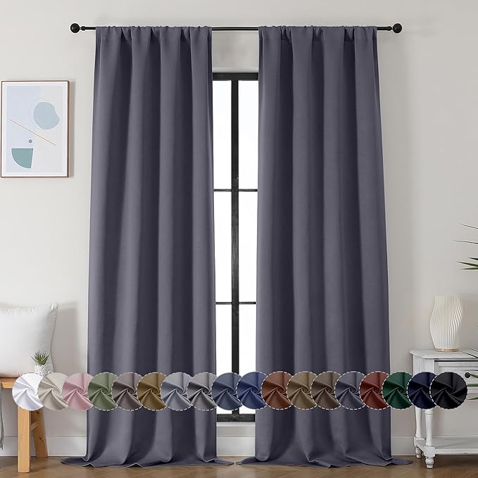 Simplebrand Ava Grey Blackout Curtains for Bedroom 96 Inches Long 2 Panels, Solid Thermal Insulated, Energy Saving Living Room Window Treatment Curtains Blackout Drapes, W40 x L96 Inch, Grey