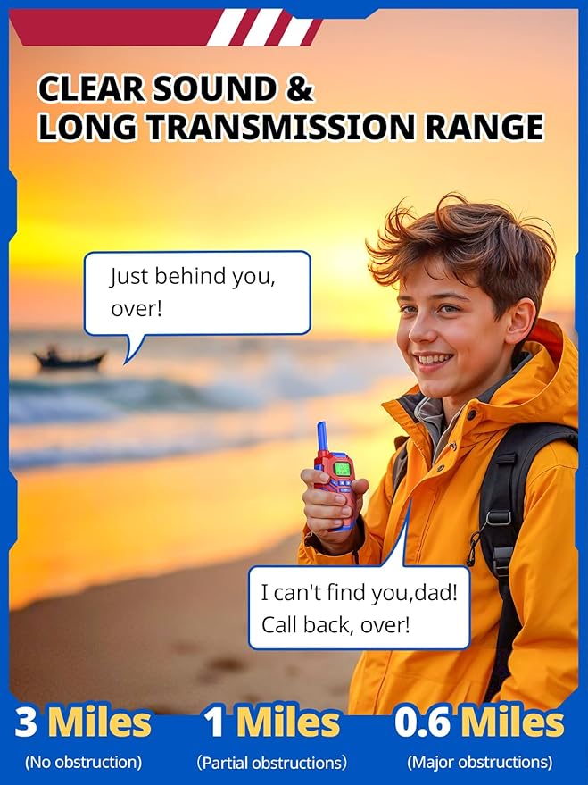 Walkie Talkies for Kids Rechargeable, Long Range 2 Way Radio, Outdoor Camping Games Toy Birthday Xmas Gift for Boys Age 7-12, 2 Pack