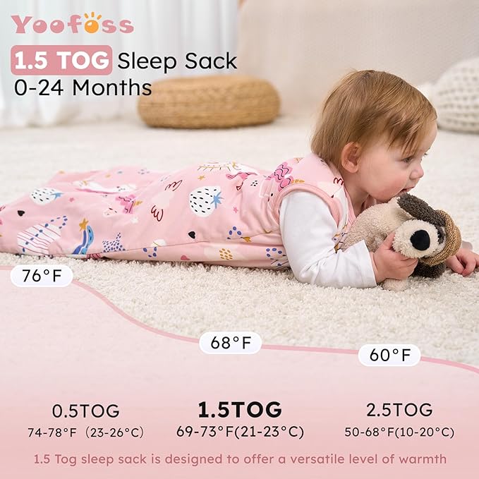 Yoofoss Baby Sleep Sack 12-18 Months, 1.5 Tog Baby Wearable Blanket with 2-Way Zipper, 100% Cotton Organic Fabric Winter Infant Sleeping Sack, Warm Soft Comfy