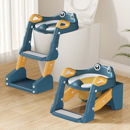 Potty Training Seat, Toddler Toilet Seat for Little Boys Girls, Potty Training Toilet with Urinals, Toddler Step Stool Ladder and Splash Guard (Blue)