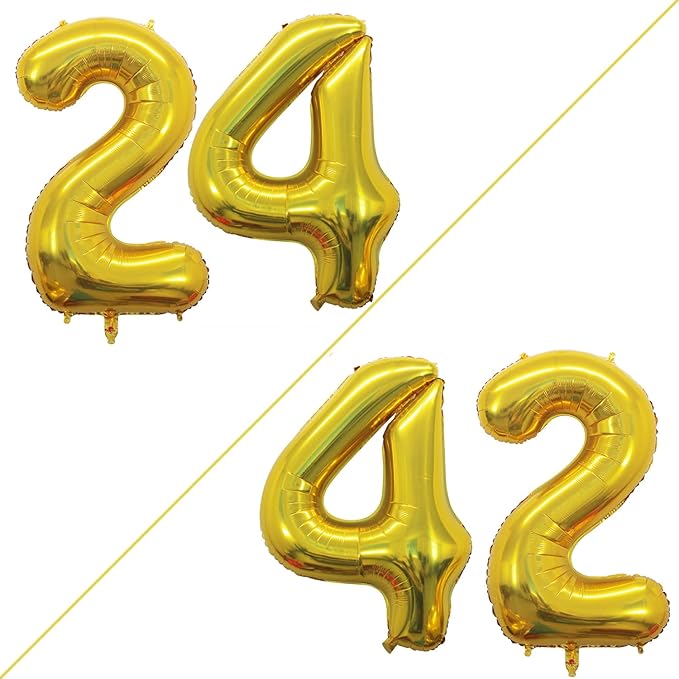GOER Number 24 Balloons for 24th Birthday Party Decorations,42 Inch Jumbo Foil Helium 42 Balloons for 42nd Birthday Party Decoration (Gold)