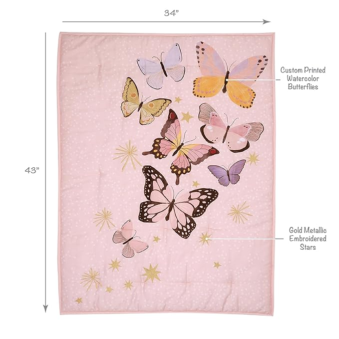 Lambs & Ivy Butterfly Dreams Pink/Gold 3-Piece Nursery Baby Crib Bedding Set