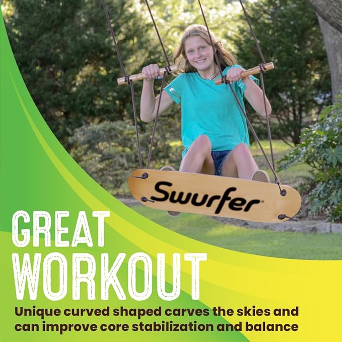 Swurfer TreeSkate Skateboard Swing, Outdoor Stand Up Surf Swing, Holds Up to 200 lbs, Ages 6 and Up, Adjustable Handles, Grip Tape, Kids Outdoor Play Equipment for Children and Adults (Waves)