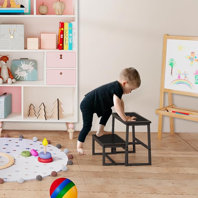 Step Stool for Kids Adults,Holds up to 500Lb,3 in1 Heavy Duty Sturdy Two Foot Stool for Kichen/Bathroom/High beds, Wooden&Metal Frame, Non-Slip Pads…