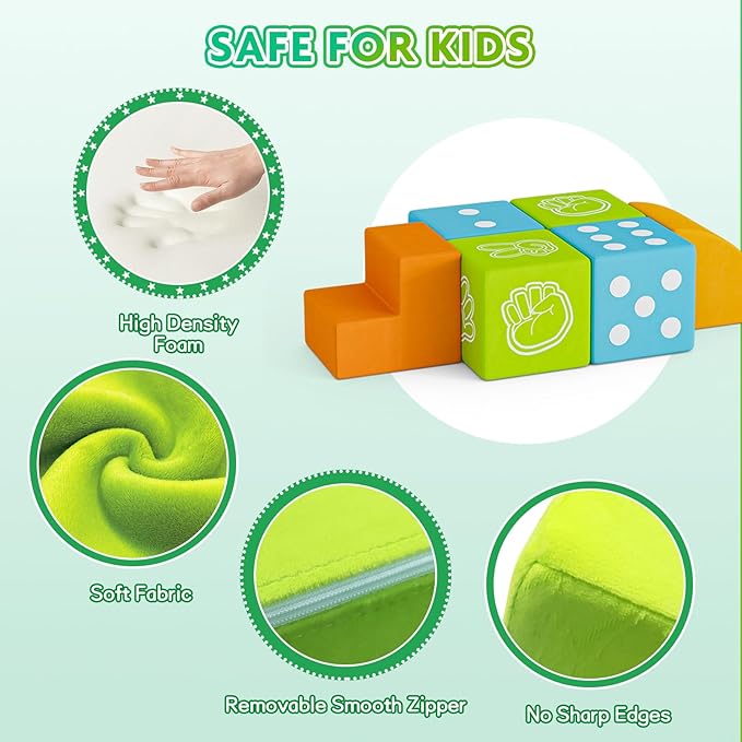 UMOMO 6 PCS Foam Climbing Blocks Multi Form Combination Transformation Gift for Children, Dice & Rock-Paper-Scissors Mode, Colorful Modular Climb Activity Play Set Toy for Toddlers Preschool Playroom
