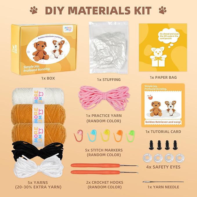 MOREJMTT Crochet Kit for Beginners, Learn to Crochet, Include Easy Knitting Soft Yarn, Step-by-Step Video Tutorial, Hook, Holiday Birthday Gift for Adults and Kids(2 Pack Dog)