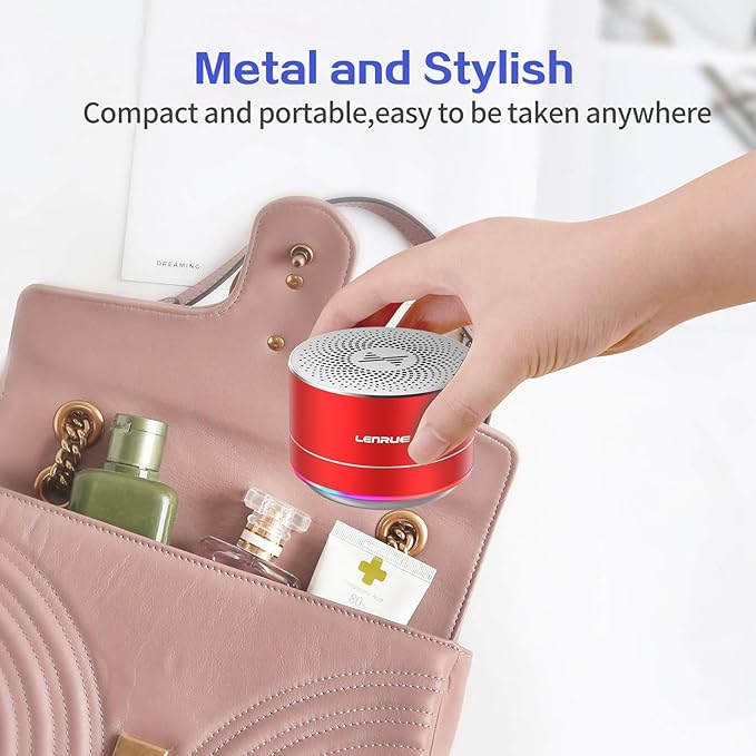 LENRUE A2 Portable Wireless Bluetooth Speaker with Lights and Lanyard,5W Mini Small Metal Speakers Bluetooth 5.0/Aux-in for iPhone Android Home Outdoor,Gift for Women/Girls