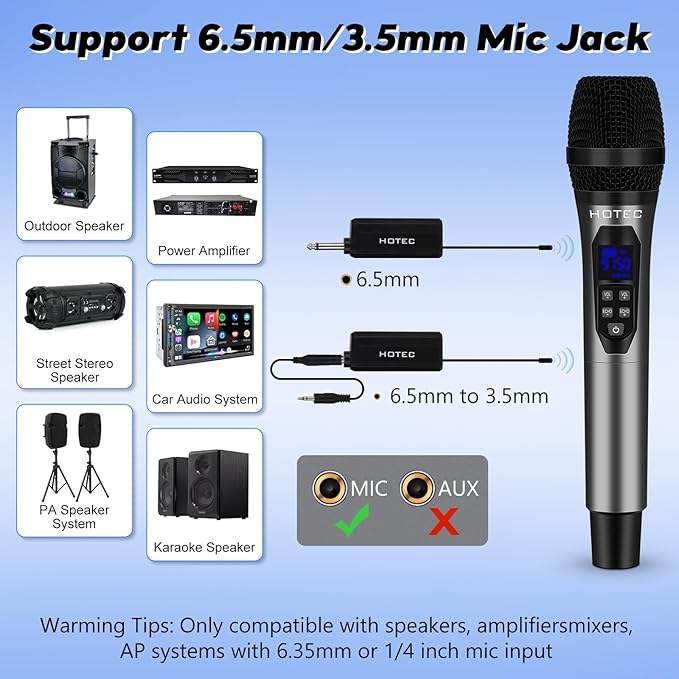 HOTEC Wireless Microphones Dual UHF Handheld Mic System with Echo/Volume Control, Rechargeable Receiver for Karaoke Church Wedding Party Speech, Compatible PA System, Karaoke Machine, and Mixer