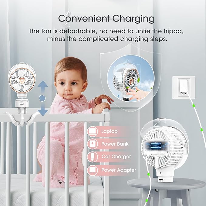 Ausic Stroller Fan with Mist, 100ml Misting Portable Fan for Stroller, Baby Fans with Detachable Tripod, Baby Essentials, Clip on Fans for Crib, Treadmill, Car Seat, Outdoor