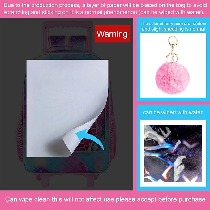 gxtvo Girls Rolling Backpack, Cute Cat Roller Wheels Kids Bookbag - Wheeled Elementary School Bag - 3PCS Cat