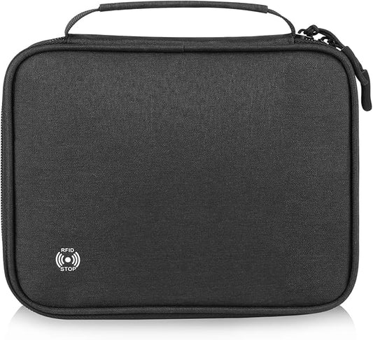 RFID Passport Wallet for Women/Men,Tote Passport Holder for Travel Family,Portable Travel Premium Wallets,Waterproof Passport Holders Bag,Travel Document Organizer Credit Cards Case(Black-Large)