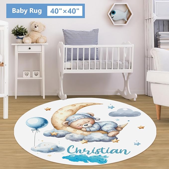 Personalized Crib Set, 5 Pcs Custom Baby Crib Set with Name, Blue Moon Bear Baby Bedding Set for Boys Girls, Double Layer Nursery Bedding Set, Toddlers Infants New Parents Gift
