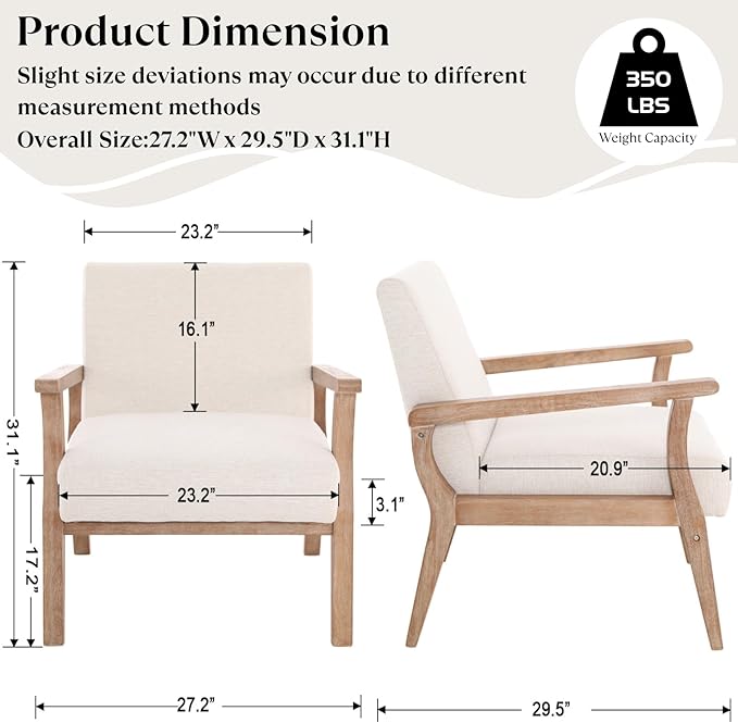BESTANO Mid Century Modern Accent Chair Set of 2, Linen Upholstered Living Room - Image 2