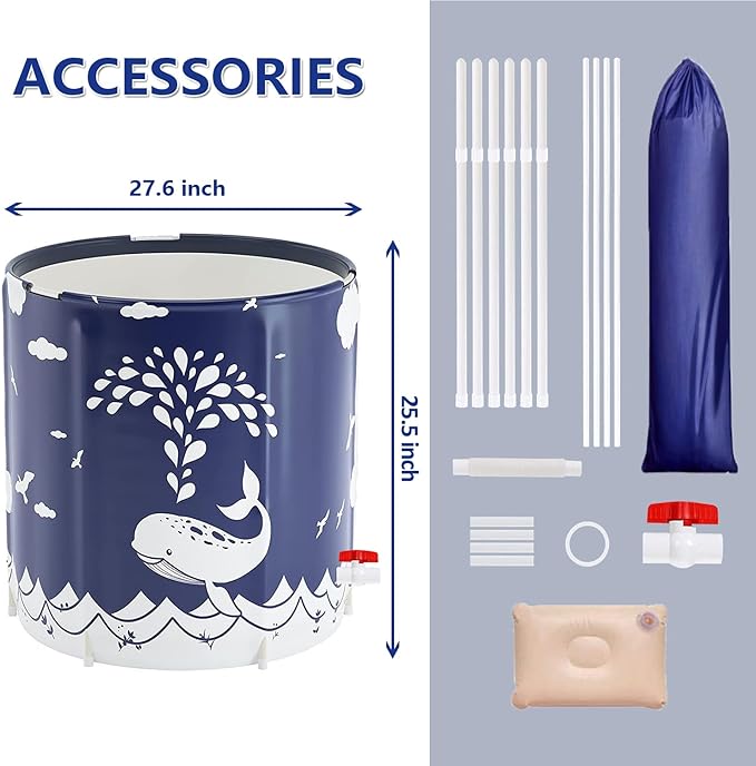 BESTHLS Foldable Bathtub Portable Soaking Bath Tub,Eco-Friendly Bathing Tub for Shower Stall (Blue Whale-1)