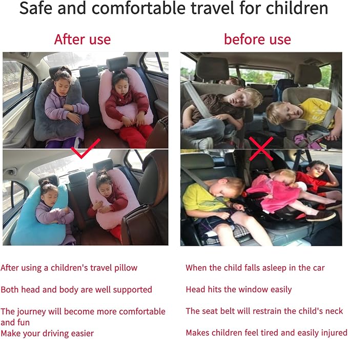Travel Pillow Car Pillow Kid Car Sleeping The Sleeping Aid for Adults and Kids on Road Trips Kids Travel Pillow Colorful Purple
