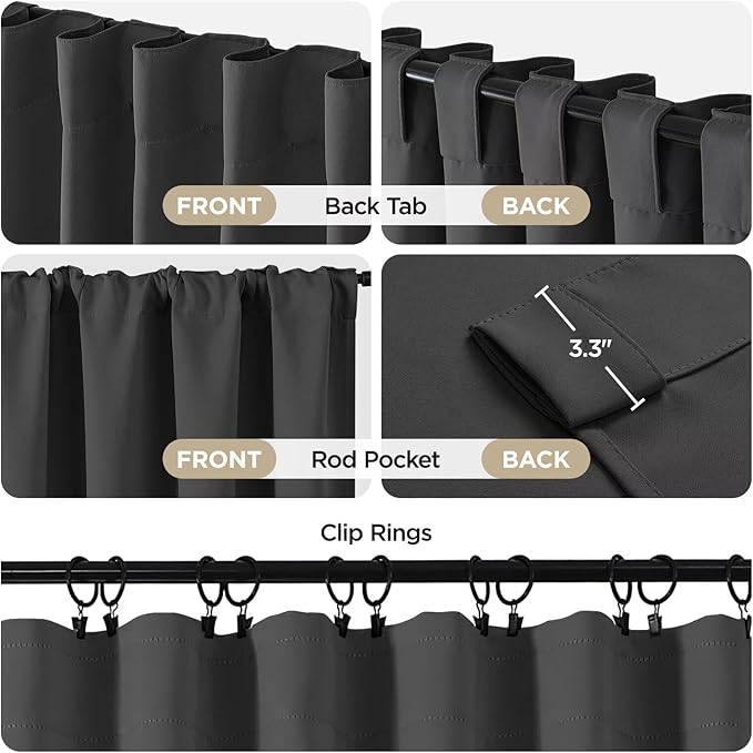 Joydeco Blackout Curtains 84 Inch Length 2 Panels Set, Thermal Insulated Black Out Curtains for Bedroom, Room Darkening Drapes for Living Room Window (W37 x L84 Inch, Dark Grey)