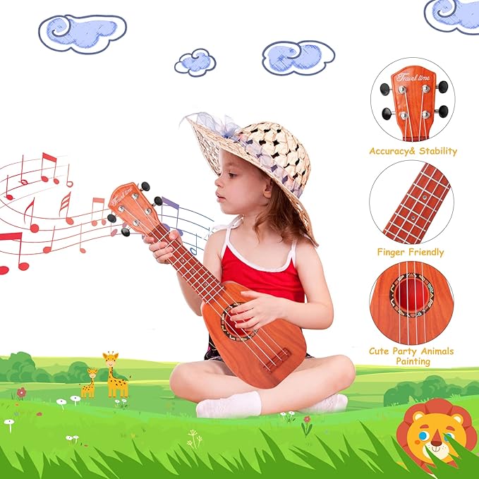 YOLOPARK 17" Kids Toy Guitar for Girls Boys, Mini Toddler Ukulele Guitar with 4 Strings Keep Tones Can Play for 3, 4, 5, 6, 7 Year Old Kids Musical Instruments Educational Toys for Beginner