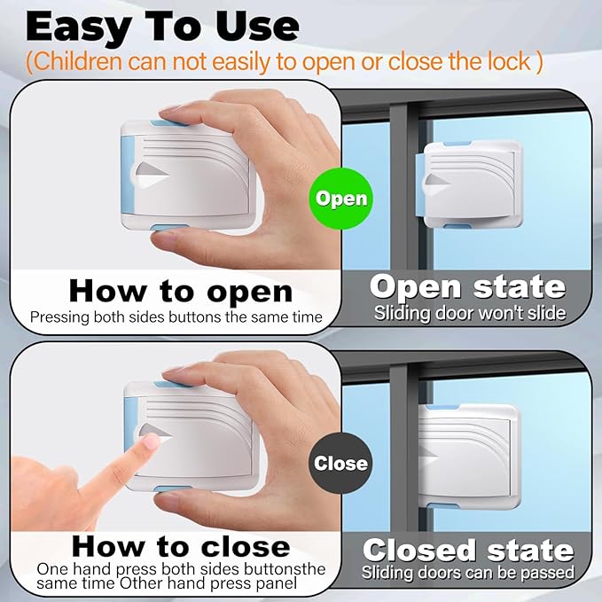Sliding Door Lock 4 Pack, Child Safety Lock For Sliding Glass Doors, Easy To Install, Keeps Your Baby Out Of Danger, For Sliding Glass Doors, Sliding Windows, Sliding Closets, Etc (Blue)