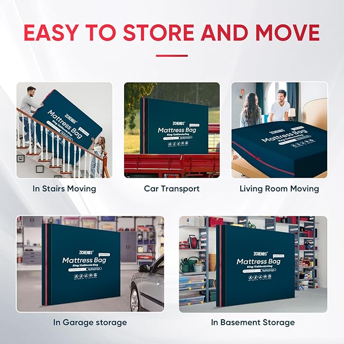 ZCHENBS® – Mattress Bags for Moving and Storage,Mattress Bag with Zippers,5 Mil Ultra-Thick Bed Bag,Waterproof,Anti-Tear,Heavy-Duty Mattress bag (Black, King/California King-(1 Pack))