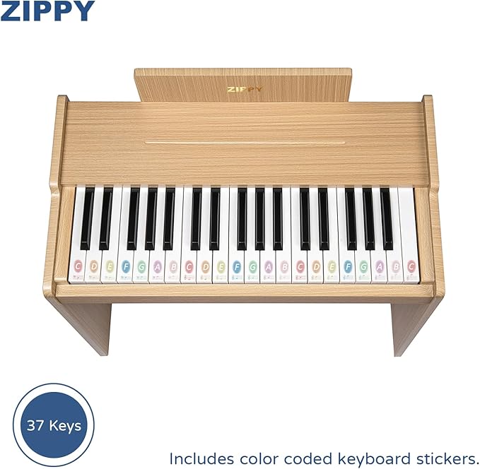 ZIPPY Kids Piano Keyboard, 37 Keys Digital Piano for Kids, Music Educational Instrument Toy, Wood Piano for 3+ Girls and Boys (Oak Basic)