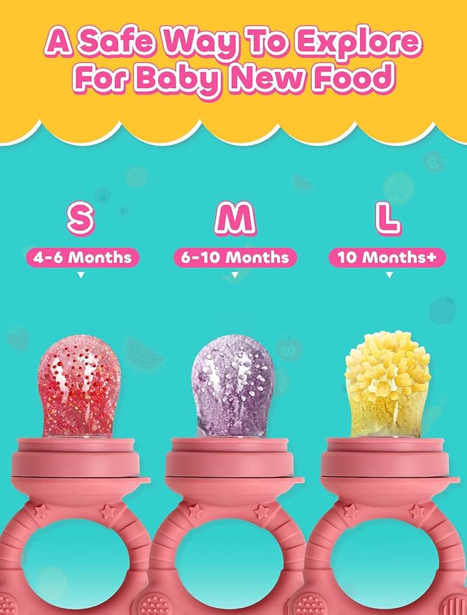 Breastmilk Popsicle Molds & Baby Fruit Food Feeder Pacifier, Silicone Baby Food Storage Containers, Baby Popsicle Molds Teething for Toddler Teething & Infant Self Feeding (Pink)