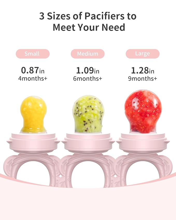 Silicone Baby Fruit Food Feeder (2 Pack) with Freezer Nibble Tray, Breastmilk Popsicle Molds for Baby Teething Relief, Feeder for Safe Infant Self Feeding, BPA Free, Dishwasher Safe, 3 Month+ Pink