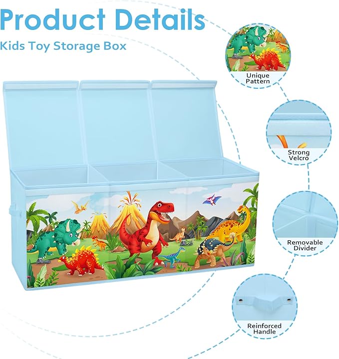 Large Toy Box Chest Organizer with Flip Lid for Kids, Collapsible Oxford Toy Storage Box with Handles for Boys Girls, Sturdy Waterproof Storage Organizer for Bedroom Playroom Nursery, 37.7×12.5×15.7''