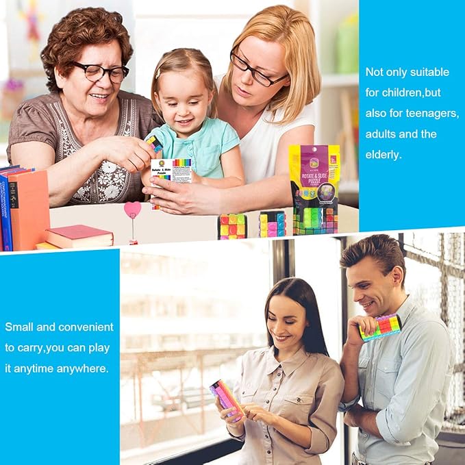 R.Y.TOYS Rotate and Slide Puzzle-Design Patent,Fidget Toys(Restore Order/Create Patterns) 12 Colors,10 Layers-Open Cover for Quick Play,Brain Teaser,Sensory Toys,Birthday Gifts,Easter Basket Stuffers