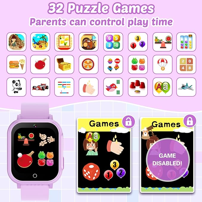 Waterproof Smart Watch for Kids Gift for Girls Age 5-12 with 32 Games, Dual Camera, Habit Tracking, Music Player, Video, Alarm Clock, HD Touchscreen Kids Smart Watch Birthday Toys for 6 7 8 9 Year Old