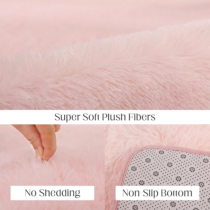 Soft 6x9 Pink Rug, Fluffy Area Rugs for Living Room, Plush Area Rugs for Bedroom, Non-Slip Indoor Carpet for Nursery, Study Room, Kids Room, Room Decor