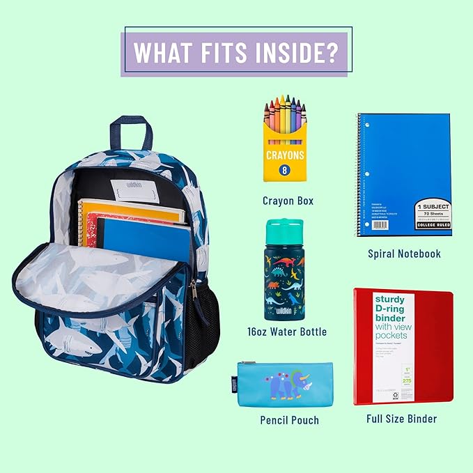 Wildkin ECO rPET Kids Backpack – Recycled, Padded, Adjustable for School & Travel – Sharks