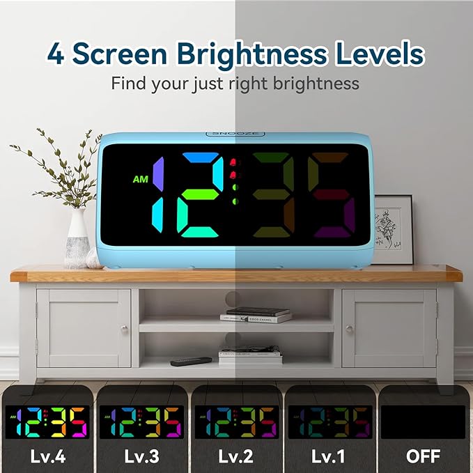Netzu Loud Alarm Clock for Heavy Sleepers, RGB Alarm Clocks for Bedrooms Seniors Kids, Plug in Digital Clock with 5 Dimmers, 2 Alarms, 4 Volumes and Snooze