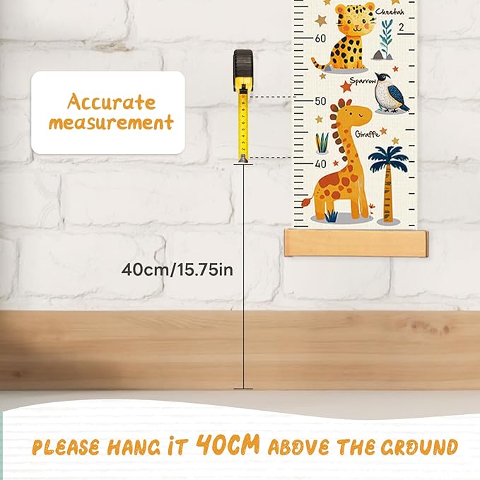 Personalized Name Growth Chart Wall Decor for Kids – Canvas Removable Height Chart Measuring Ruler 59" x 7.9" （Animals）