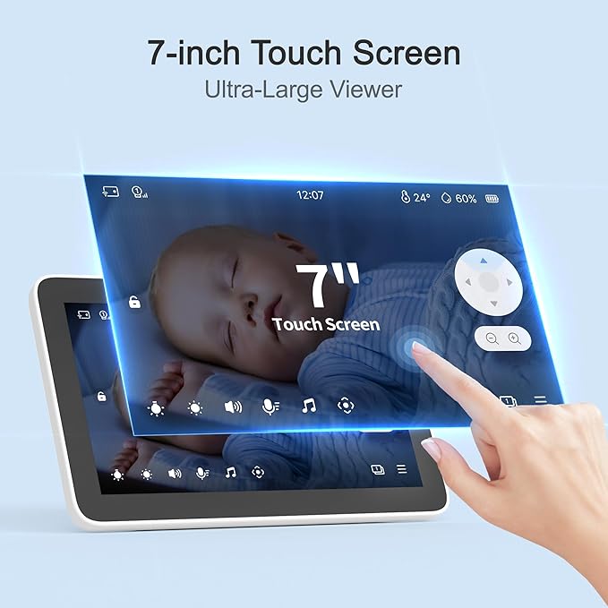 Simsky Video Baby Monitor, Dual 4MP Cameras with 6X Zoom, 7" UHD Large Touch Screen Smart Portable Audio Monitor, 24/7 Recording in app, AI Tracking, Intelligence Detection, 32GB Local Storage