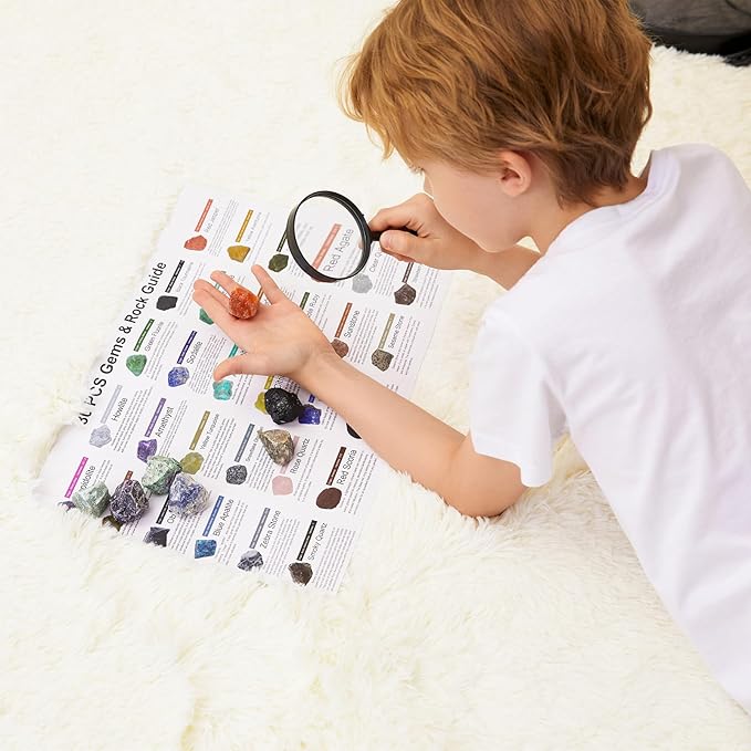 Rock Collection for Kids - 30 Pcs Rocks, Gemstones & Crystals Kit with Learning Guide,Mineral Education Set Geology Science STEM Toys, Earth Science Activity,Gifts for Boys & Girls
