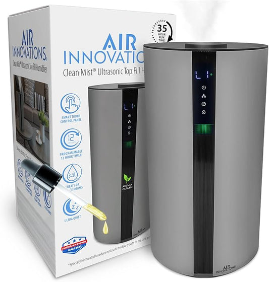Air Innovations AI-104 Ultrasonic Cool Mist Humidifier for Large Bedroom – Quiet Cool Diffuser with 3.5L Tank, 35-Hour Runtime, Auto Shut-Off, Top-Fill Design – Ideal for Home, Baby, & Plant Rooms