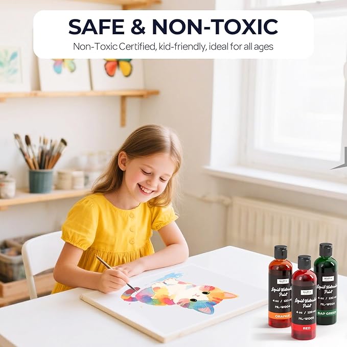 Nicpro 6 Colors Liquid Watercolor Paint Set, 4oz Liquid Watercolor Paint, Vibrant Colors & Non-Toxic Water Colors Painting Supplies for Art Activity, Craft DIY, Poster, School, Home, Classroom, Party