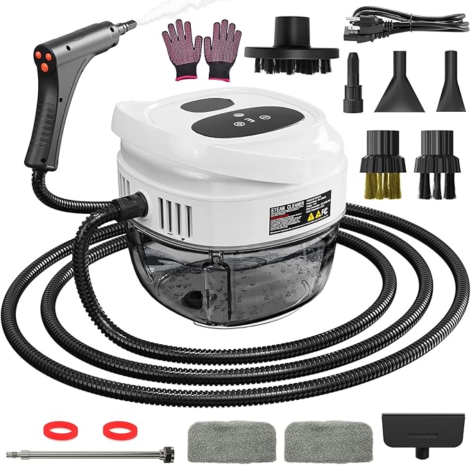 Handheld Steam Cleaner for Home, 2500W High Temperature Pressurized Machine, 1.7L Water Tank, Handle-controlled Steam Output, Portable Cleaning Steamer for Car, Bed Bugs, Furniture, Grout (White)