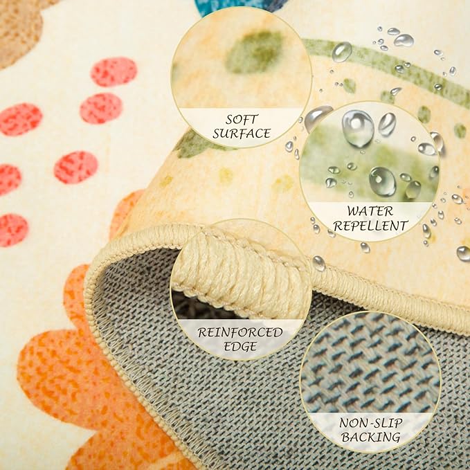 Floral 2x6 Area Rug Machine Washable Soft Print Boho Carpet Non Slip Doormat Low Pile Flower Area Rugs for Living Room Bedroom Nursery Kitchen Dining Room Indoor-Ivory/Yellow