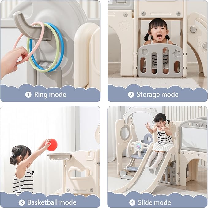 Toddler Outdoor Climber Playset with Basketball for Kids Ages 1 to 3 Years Slide and Swing Set 12 in 1 Playground Indoor Slide for Kids Durable Ecofriendly Plastic Backyard Playset White