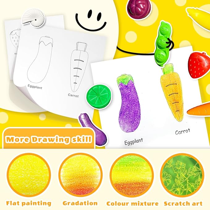 R&DLanci Toddler Crayons 8 Count, Non Toxic Washable Crayons for Toddlers, Unbreakable Easy-Grip Vegetable & Fruit Shaped Crayon for Little Hands, Toddler Coloring Art Christmas Gift