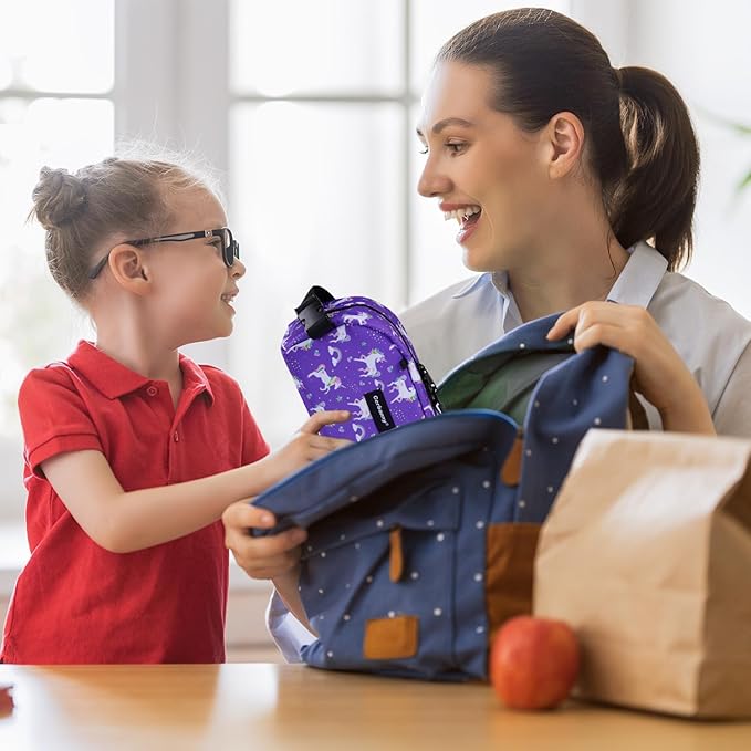 Cerbonny Small Freezable Cooler Bag for Work, School, Travel - Insulated Lunch Bag for Kids/Adults, Mini Size Fits Yogurt - Suitable for 3+ (Purple Unicorn)