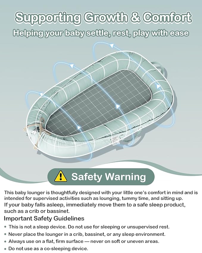 Baby Lounger - Infant Lounger for Newborn 0-24 Months, Pure Cotton Breathable Baby Nest Lounger Cover, Newborn Essentials for Baby Boys & Girls, Portable Baby Lounger for Home and Travel