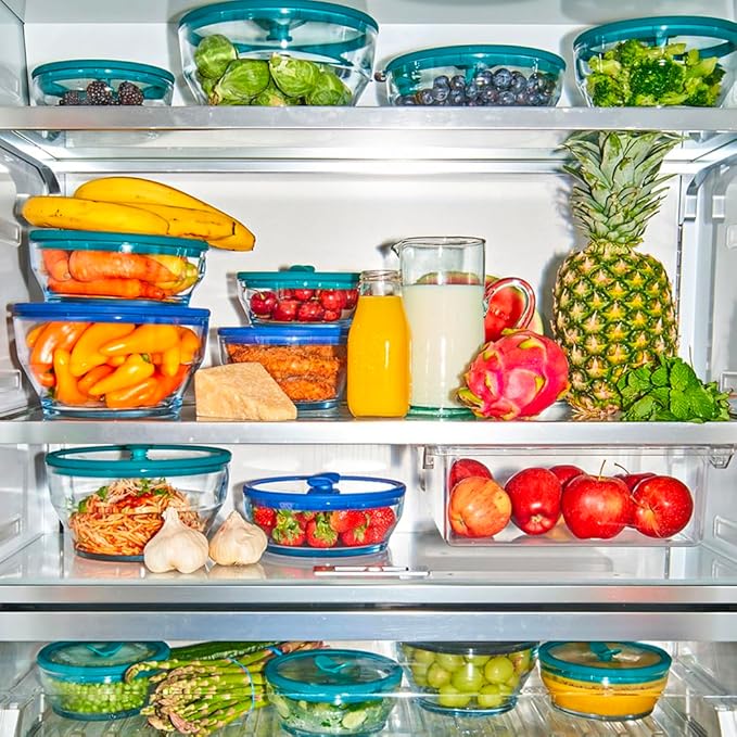 Anyday 4-Cup Glass Food Storage with Glass Lid, Round Shallow Dish | Plastic-Free Meal Prep & Microwave Cookware | Stackable Airtight Storage Container with Vented Lid for Microwave-Safe Reheating