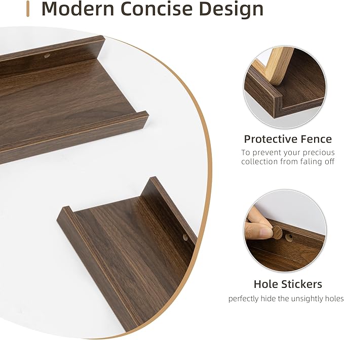 Picture Ledge Shelf, Wood Long Floating Shelves for Wall, Set of 2, 56 inch Picture Ledge Shelves, Photo Ledge Nursery Book Shelves Wall Mounted for Living Room Kids' Room Bedroom, Color Walnut